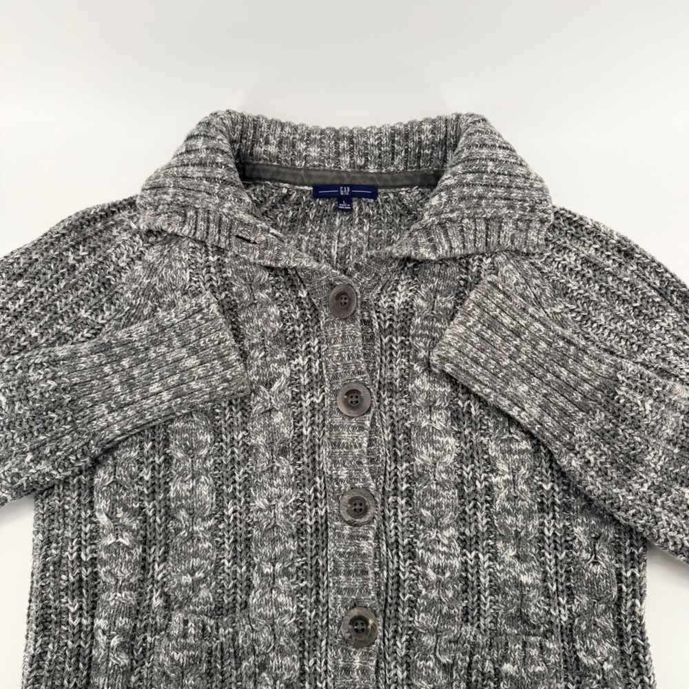Gap Cable Knit Cardigan Sweater Gray Chunky Button Front Shawl‎ Collar Large L